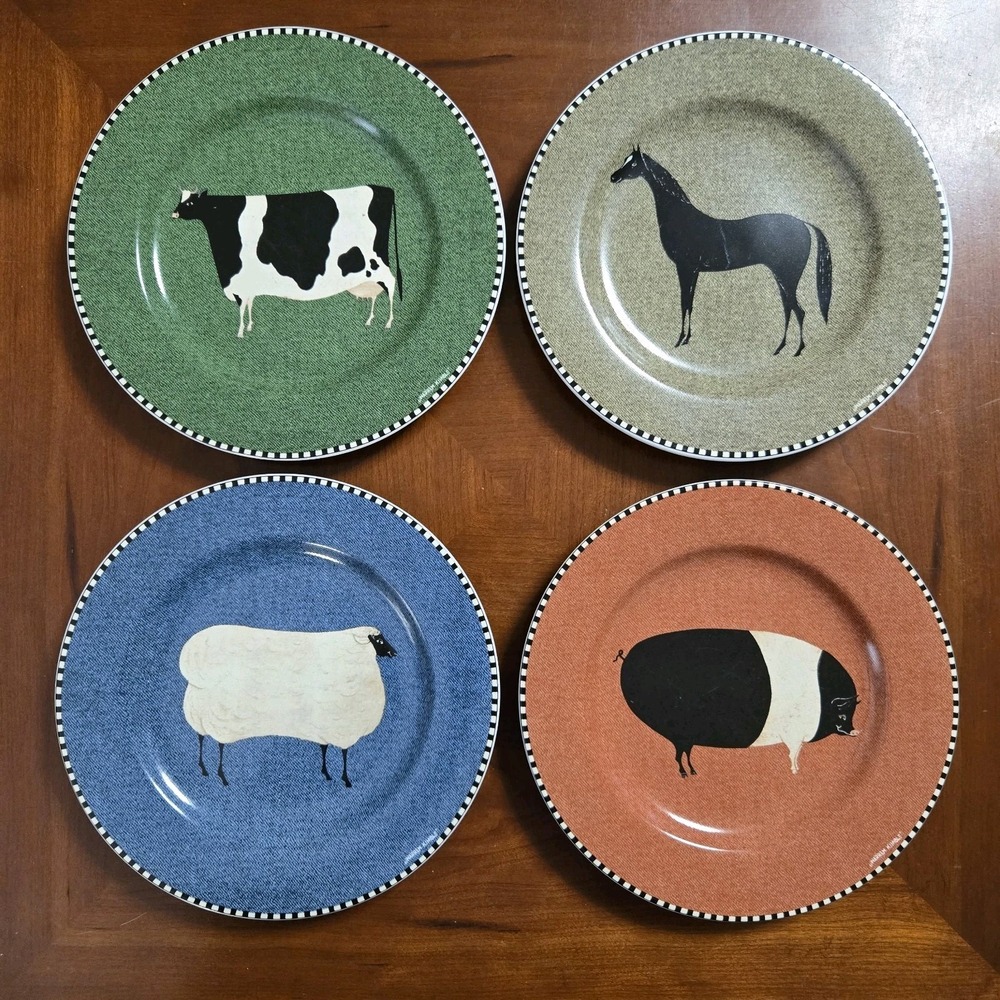 4 Sakura Brandon House BARNYARD ANIMALS by Warren Kimball 8" Salad Plates EUC